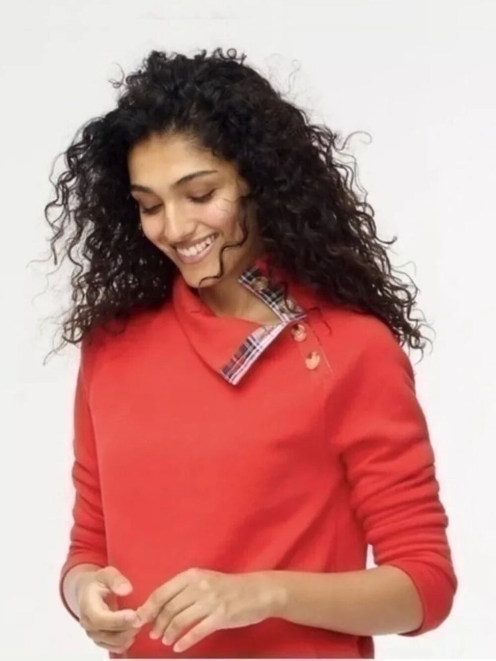 2/$30 J. Crew Wide Button-Collar Pullover Sweatshirt Fiery Red XL #A2822